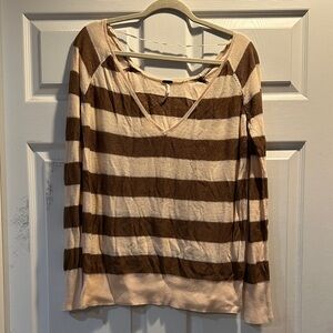 Free People Lightweight Lurex Stripe Tunic Sweater L V-Neck